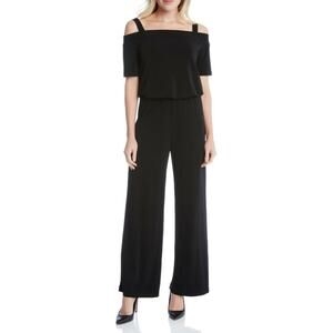 Karen Kane Black Jumpsuit XL Cold Shoulder Wide Leg Stretch USA Made